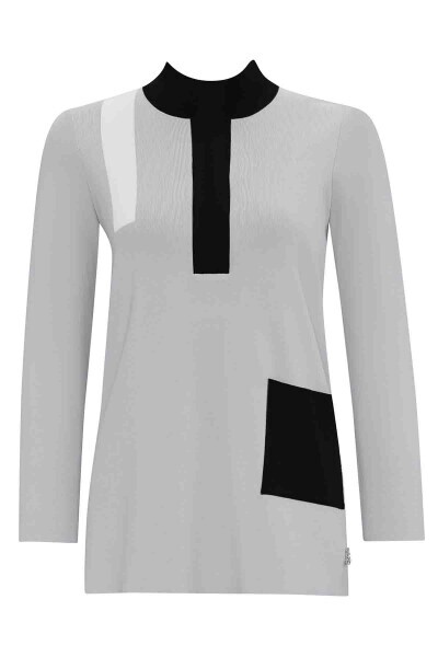 Dik Poplin Yaka Triko Siyah Tunik - 2