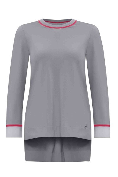 Bileği Renk Bloklu Triko Koyu Gri Tunik - 1