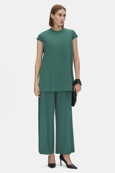 Bol Paça Triko Yeşil Pantolon - 1