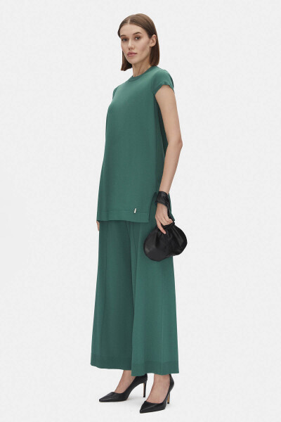 Bol Paça Triko Yeşil Pantolon - 2