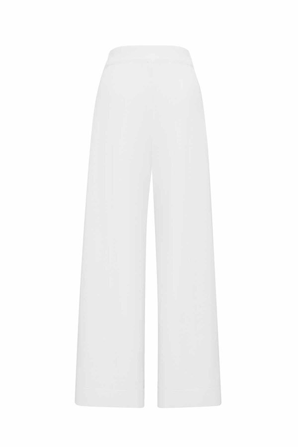 Önü Dikişli Bol Paça Ekru Pantolon - 1