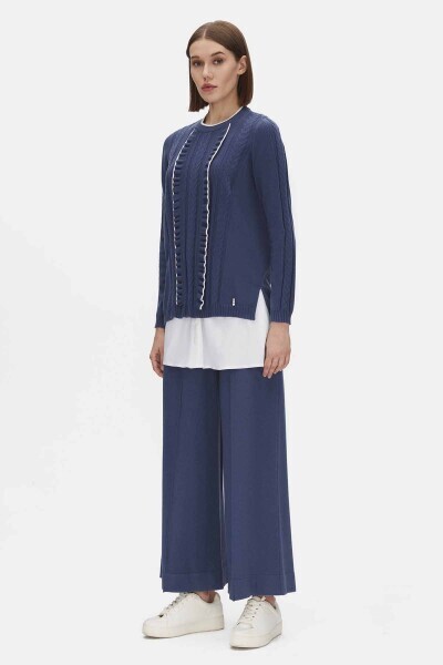 T25PF-7003 Önü Dikişli Bol Paça Pantolon İNDİGO - MISS DALIDA (1)