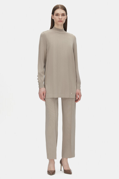 Boru Paça Triko Vizon Pantolon - 1