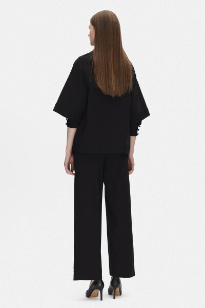 Bol Paça Kumaş Siyah Pantolon - 2