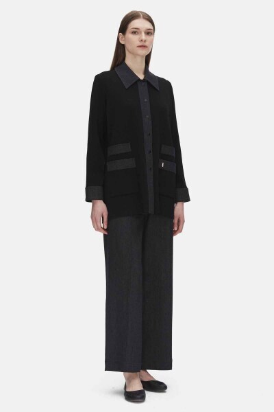 T25PF-7008 Denim Boru Paça Pantolon BLACK - 1