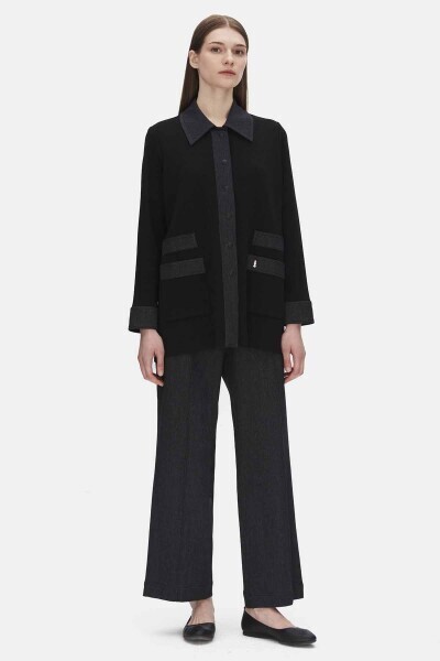 T25PF-7008 Denim Boru Paça Pantolon BLACK - 2