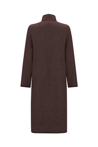 Dik Yaka Uzun Denim Kahverengi Ceket - MISS DALIDA (1)