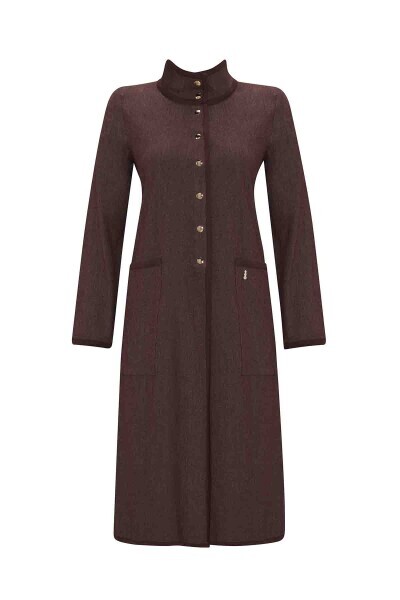 Dik Yaka Uzun Denim Kahverengi Ceket - MISS DALIDA