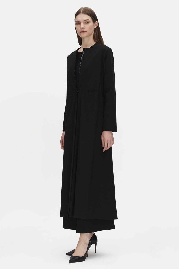 T25PF-8004 Yakası Pul Detaylı Ceket BLACK - 1