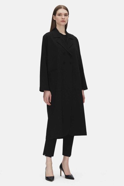 Düğmeli Yakalı Siyah Ceket - 2