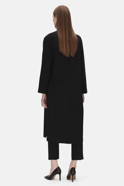 Düğmeli Yakalı Siyah Ceket - 3