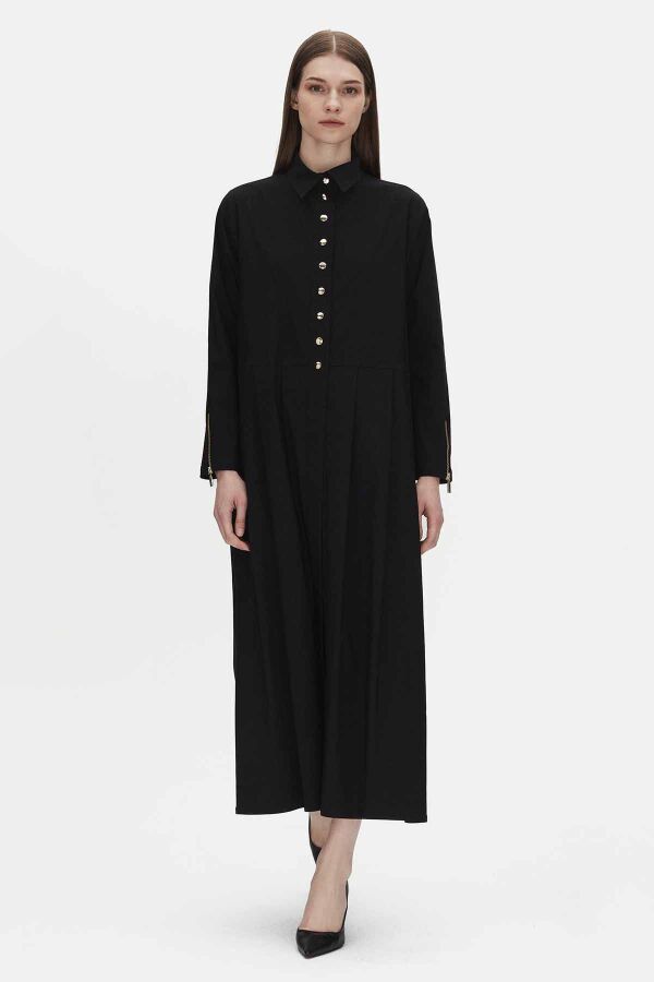 Gömlek Yaka Düğmeli Siyah Kap - 1