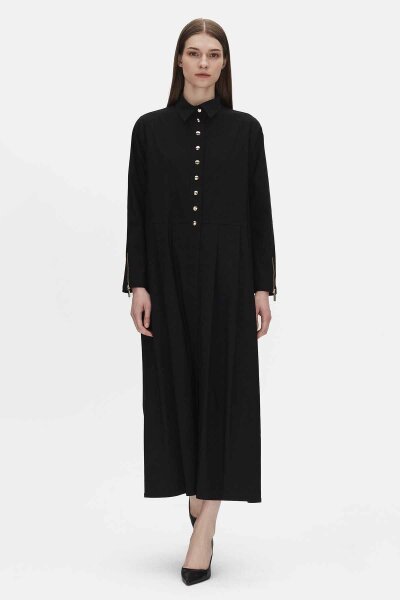 Gömlek Yaka Düğmeli Siyah Kap - MISS DALIDA