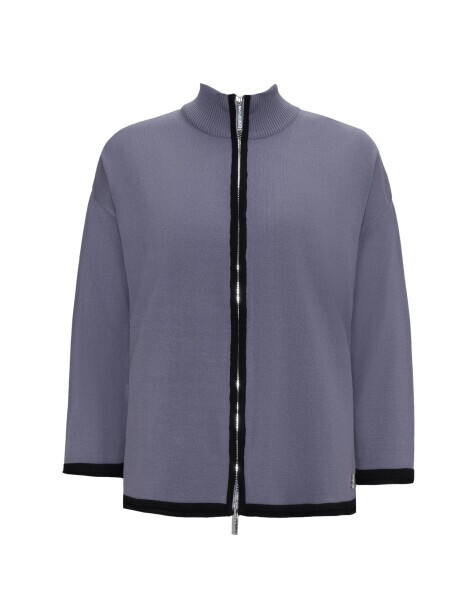 Dik Yaka Fermuarlı Triko Bullet Ceket 