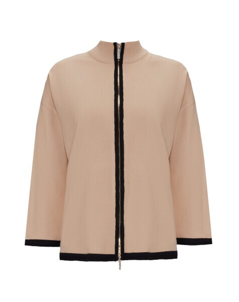T25PF-8008 Dik Yaka Fermuarlı Triko Ceket CAMEL - 1
