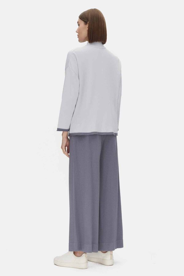 T25PF-8008 Dik Yaka Fermuarlı Triko Ceket GREY - 2