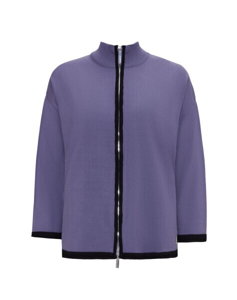 Dik Yaka Fermuarlı Triko Lilac Ceket - 1