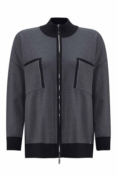 T25PF-8009 Dik Yaka Fermuarlı Cepli Triko Ceket BLACK - MISS DALIDA