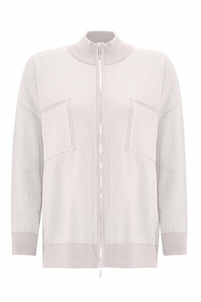 T25PF-8009 Dik Yaka Fermuarlı Cepli Triko Ceket BULLET - 1