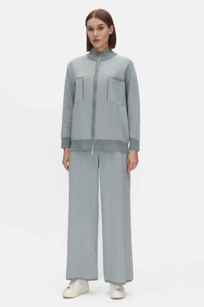 T25PF-8009 Dik Yaka Fermuarlı Cepli Triko Ceket BULLET - 2