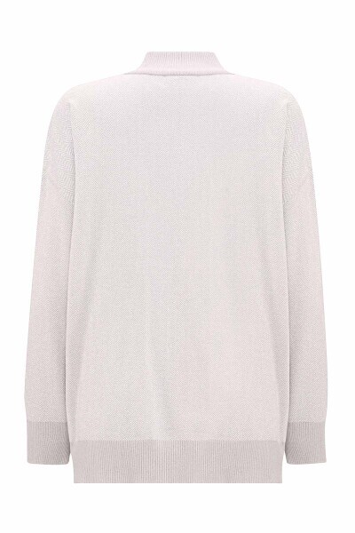 T25PF-8009 Dik Yaka Fermuarlı Cepli Triko Ceket BULLET - 3