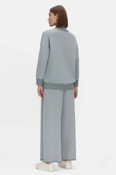 T25PF-8009 Dik Yaka Fermuarlı Cepli Triko Ceket BULLET - 4