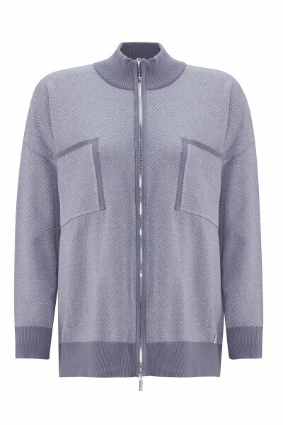 T25PF-8009 Dik Yaka Fermuarlı Cepli Triko Ceket BULLET - 7