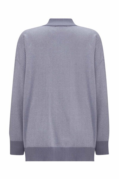 T25PF-8009 Dik Yaka Fermuarlı Cepli Triko Ceket BULLET - 8