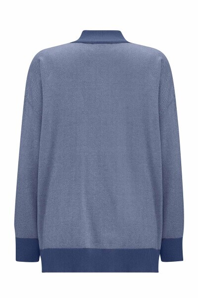 T25PF-8009 Dik Yaka Fermuarlı Cepli Triko Ceket İNDİGO - 2