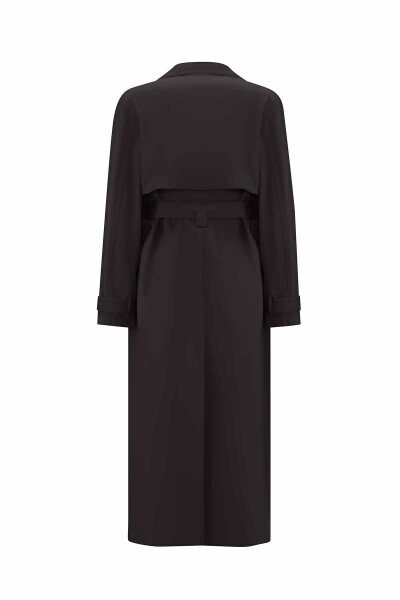T25PF-8011 Triko Detaylı Kumaş Trençkot BLACK - 2