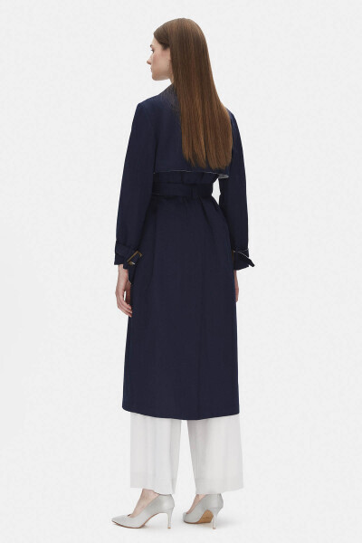 Triko Detaylı Kumaş Lacivert Trençkot - MISS DALIDA (1)