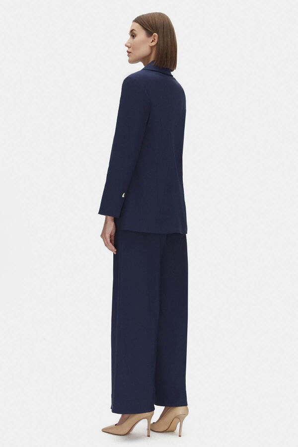 Düz Renk Kumaş Indigo Ceket - 2