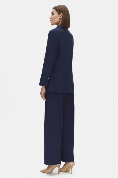 Düz Renk Kumaş Indigo Ceket - 2