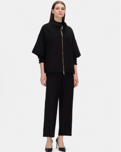 Dik Yaka Fermuarlı Siyah Ceket - MISS DALIDA