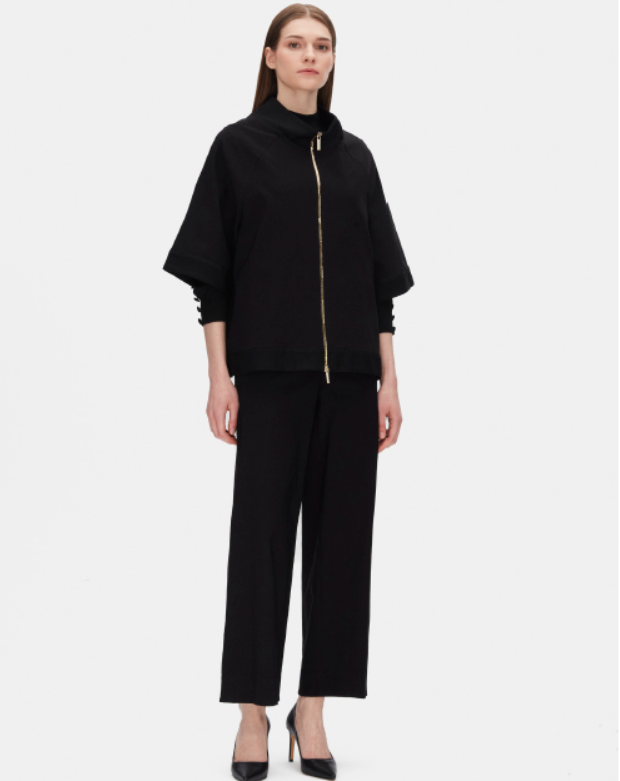 Dik Yaka Fermuarlı Siyah Ceket - 1