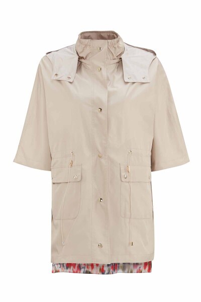 T25PF-8204 Astarı Desenli Kumaş Yağmurluk BEİGE - 1