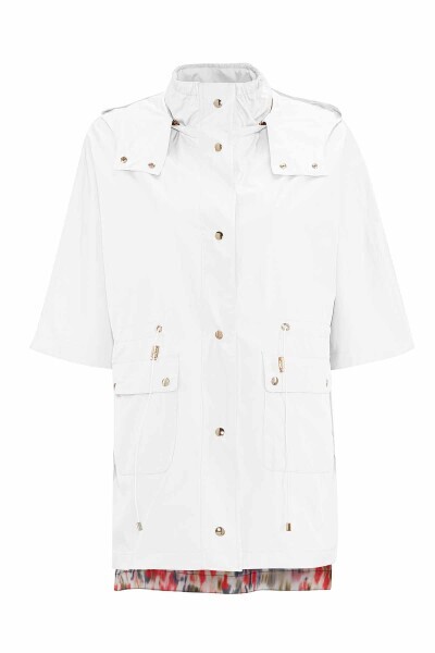 Astarı Desenli Kumaş Ekru Yağmurluk - MISS DALIDA