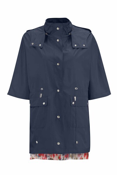 T25PF-8204 Astarı Desenli Kumaş Yağmurluk LACİVERT 