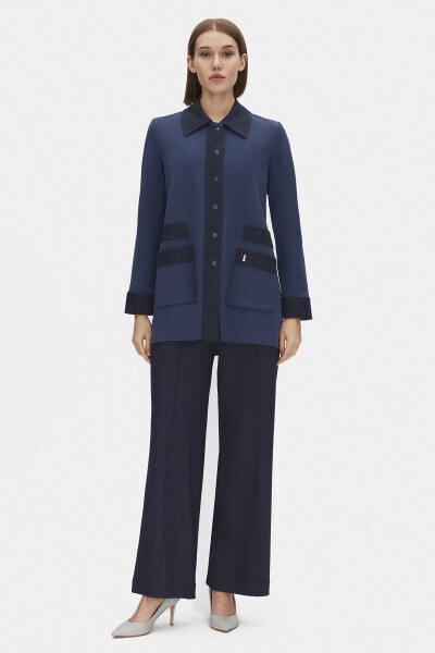 T25PF-8205 Denim Detaylı Triko Ceket 1361-INDIGO - MISS DALIDA
