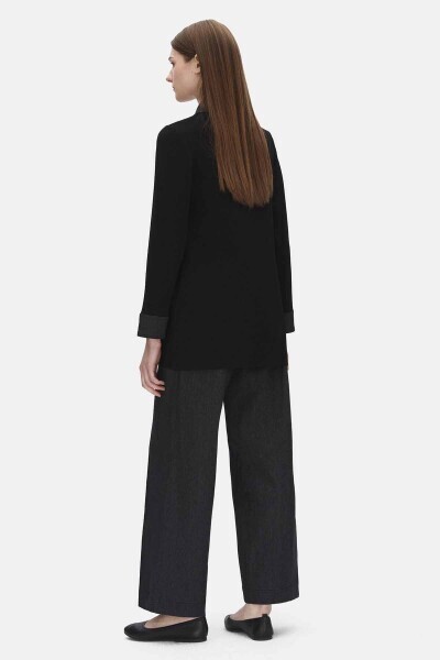 T25PF-8205 Denim Detaylı Triko Ceket BLACK - 2