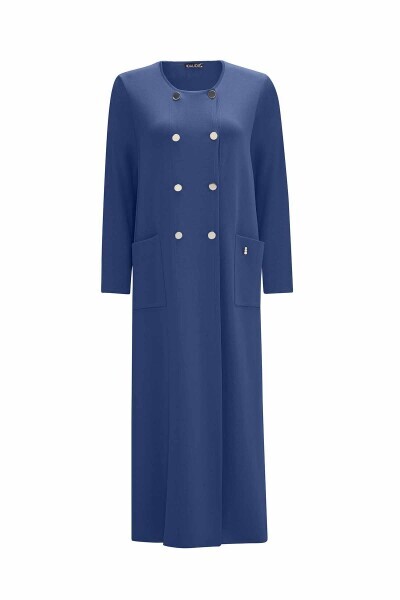 T25PF-9000 Kruvaze Düğmeli Uzun Hırka 1361-INDIGO - MISS DALIDA