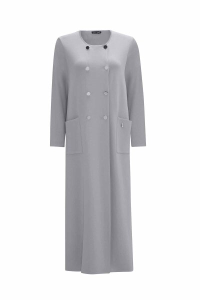 T25PF-9000 Kruvaze Düğmeli Uzun Hırka 1381-DARK GREY - MISS DALIDA