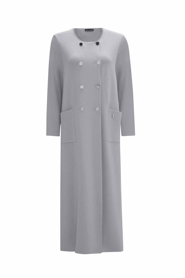 T25PF-9000 Kruvaze Düğmeli Uzun Hırka 1381-DARK GREY - 1