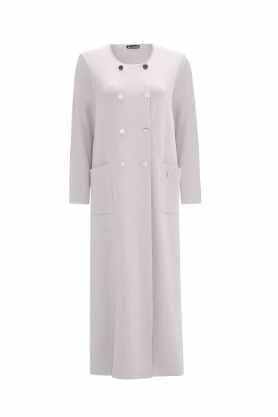 T25PF-9000 Kruvaze Düğmeli Uzun Hırka 1398-LIGHT GREY - 1