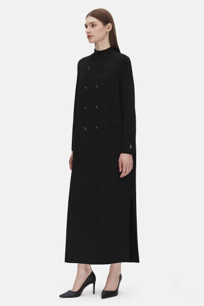 T25PF-9000 Kruvaze Düğmeli Uzun Hırka BLACK - 4
