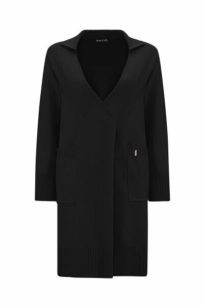 Touch Me Gömlek Yaka Triko Siyah Hırka - 1