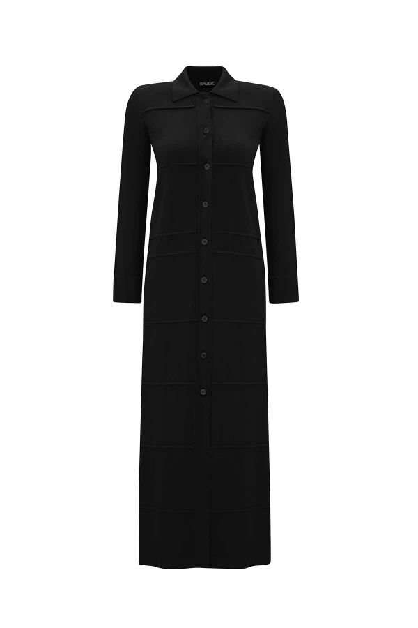 Gömlek Yaka Uzun Triko Siyah Hırka - 1