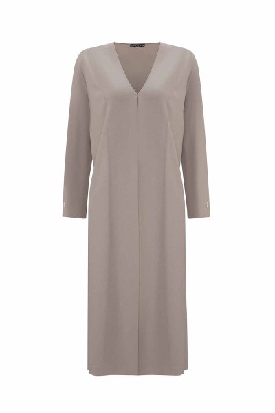 Düz Renk Uzun Triko Vizon Hırka 