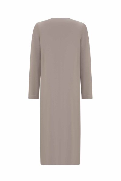 Düz Renk Uzun Triko Vizon Hırka - 2