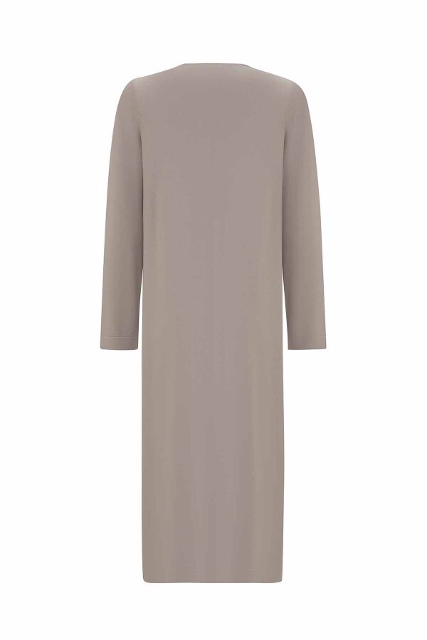 Düz Renk Uzun Triko Vizon Hırka - 2